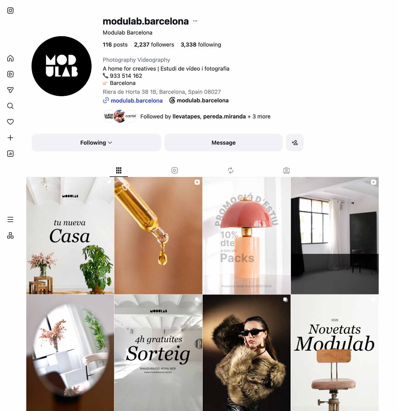Instagram de Modulab Barcelona con más de 2K seguidores